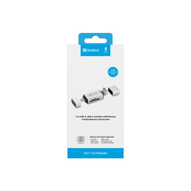 Čitalec kartic Sandberg USB-C/A in micro-USB