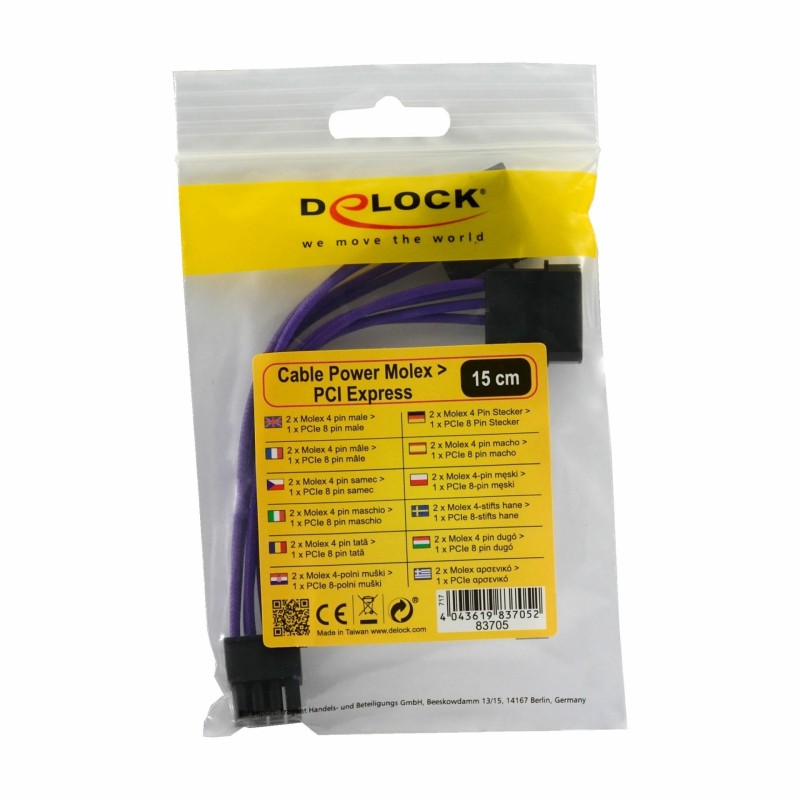 Adapter DC 2xMolex M - 8pin za grafične kartice PCI-express 0,15m Delock