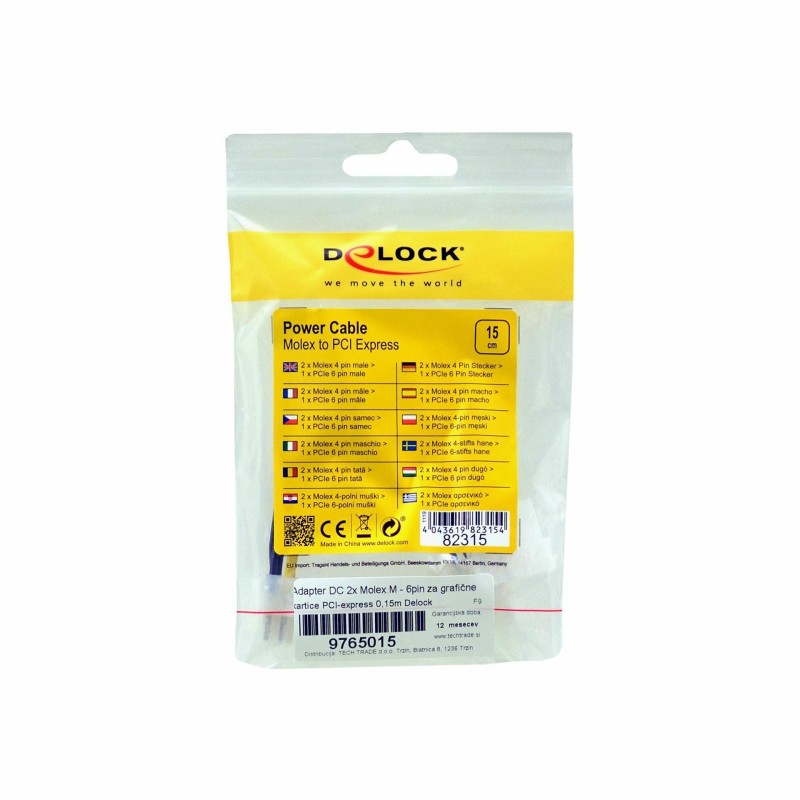 Adapter DC 2xMolex M - 6pin za grafične kartice PCI-express 0,15m Delock