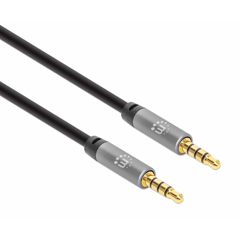 Kabel 3,5 mm Stereo moški/moški MANHATTAN, 1 m, črno/srebrna