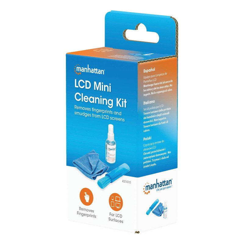 LCD Čistilni kit MANHATTAN, brez alkohola, 60ml, čistilna raztopina, čopič, krpi