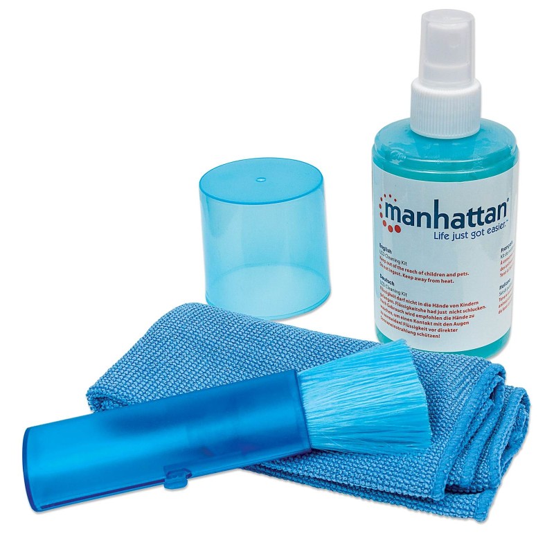 LCD Čistilni kit MANHATTAN, brez alkohola, čistilna raztopina, čopič, krpica iz