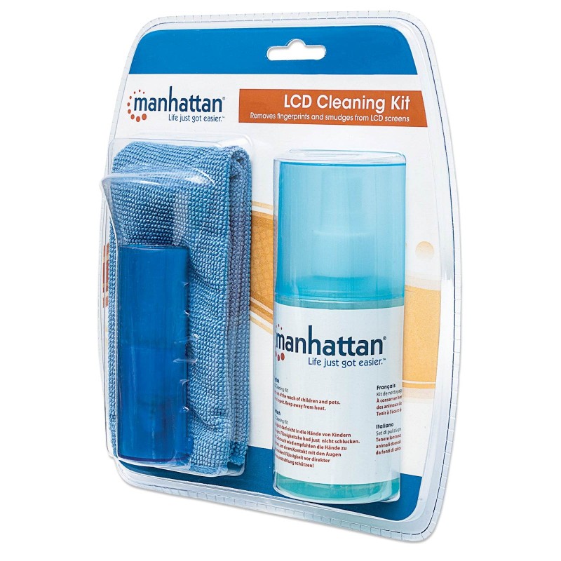 LCD Čistilni kit MANHATTAN, brez alkohola, čistilna raztopina, čopič, krpica iz