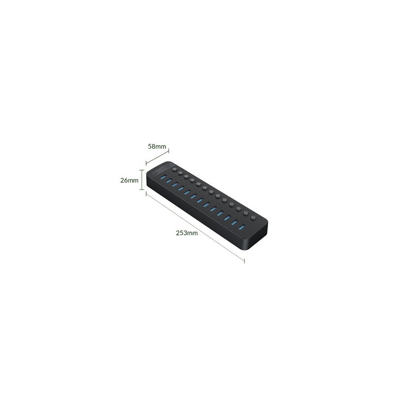 USB Hub ORICO CT2U3-13AB, 13-port, USB 3.0, s stikali, črn