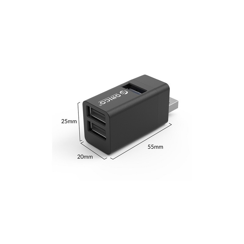 USB Hub ORICO MINI-U32L, 3-port (1x USB 3.0, 2x USB 2.0), črn