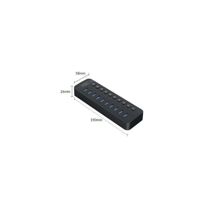 USB Hub ORICO CT2U3-10AB, 10-port, USB 3.0, s stikali, črn