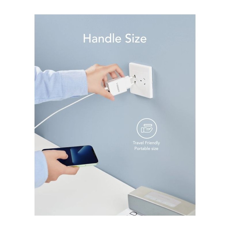 Polnilec VEGER VLS302U 2-portni, USB-A/USB-C, QC3.0/PD3.0, bel