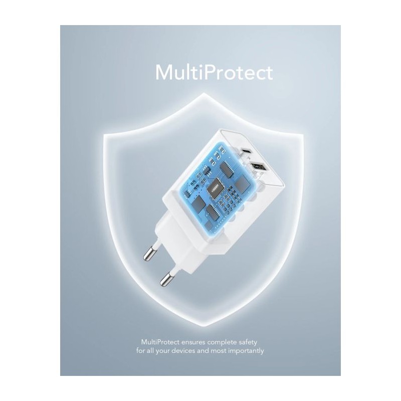 Polnilec VEGER VLS302U 2-portni, USB-A/USB-C, QC3.0/PD3.0, bel