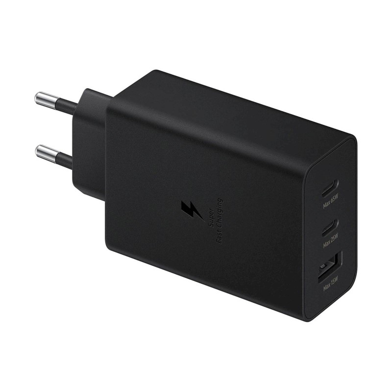 Polnilec Samsung 2x Type-C + 1x USB-A 65W, črn