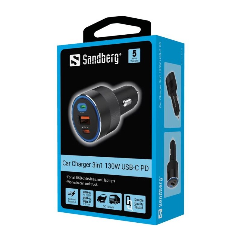Avtomobilski polnilnik Sadberg 3in1 130W USB-C PowerDelivery