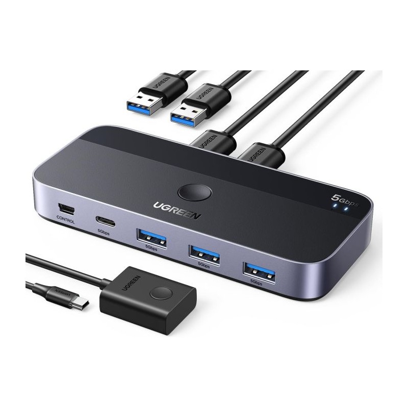 UGREEN USB 3.0 stikalo za 2 računalnika, ki si delita naprave USB C & A, 15705