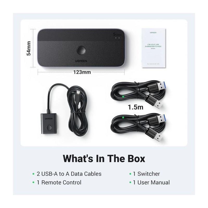 UGREEN USB 3.0 stikalo za 2 računalnika, ki si delita naprave USB C & A, 15705