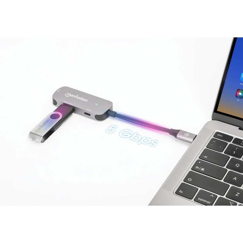 USB Hub MANHATTAN 3-v-1 USB-C v HDMI, siv