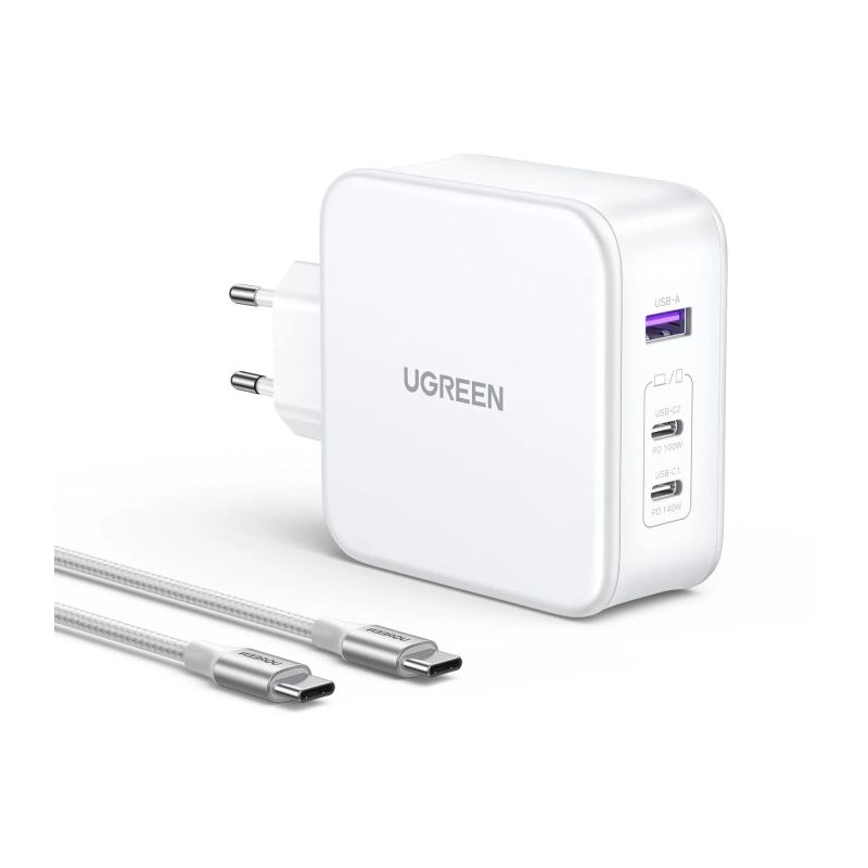 Ugreen Nexode 3 portni 140W USB-C polnilnik s PD 3.1 GaN Bel