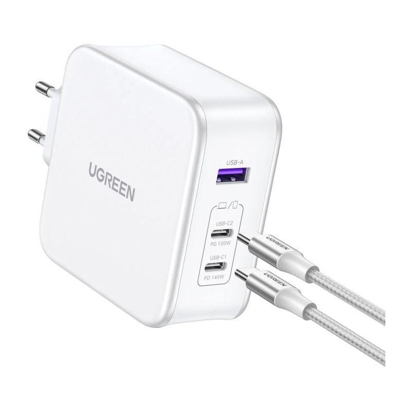 Ugreen Nexode 3 portni 140W USB-C polnilnik s PD 3.1 GaN Bel
