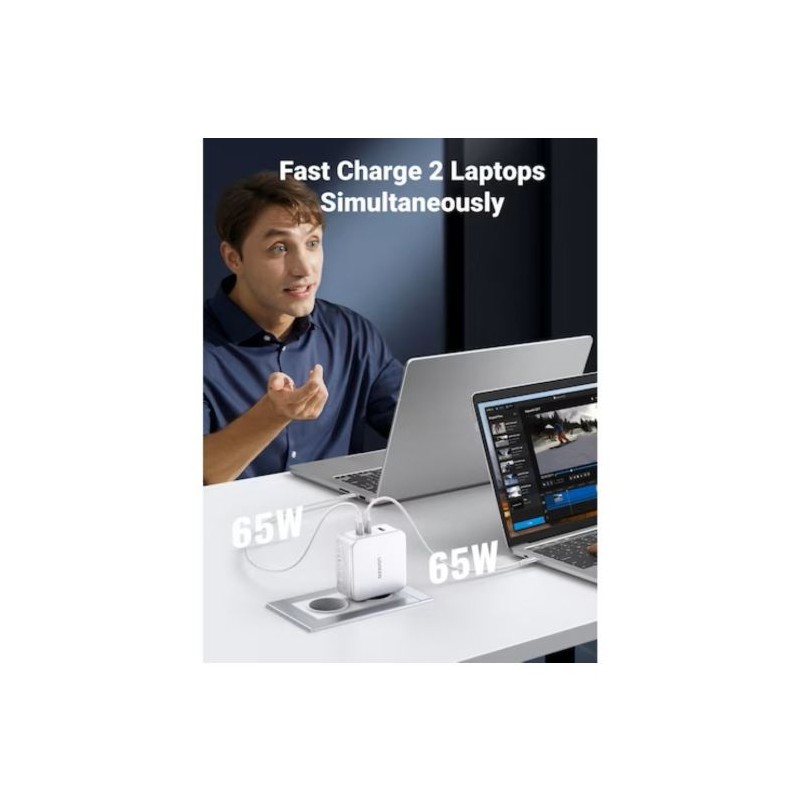 Ugreen Nexode 3 portni 140W USB-C polnilnik s PD 3.1 GaN Bel