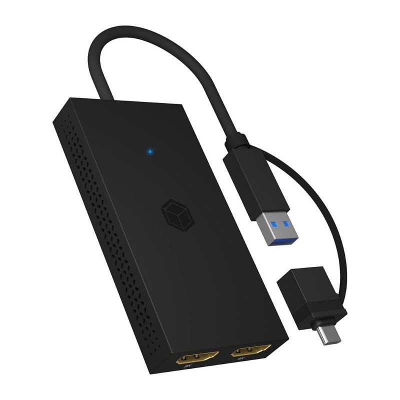 Adapter Icybox IB-SPL1029AC, USB-C/A na dvojni HDMI (2K@60Hz/4K@30Hz)
