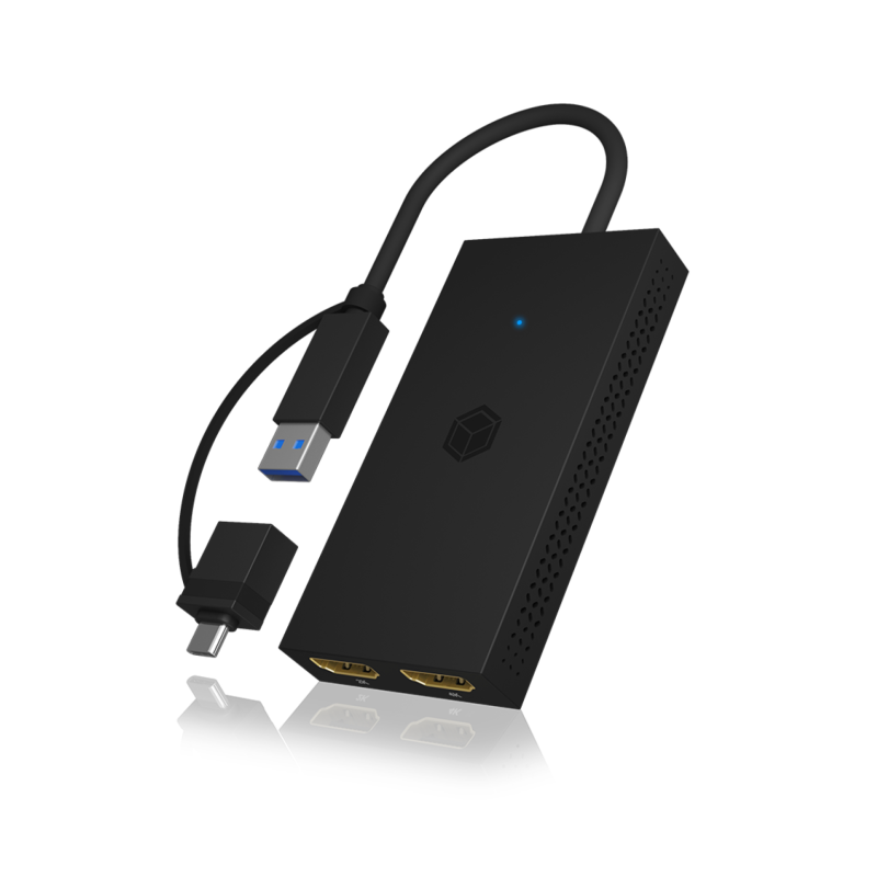 Adapter Icybox IB-SPL1029AC, USB-C/A na dvojni HDMI (2K@60Hz/4K@30Hz)
