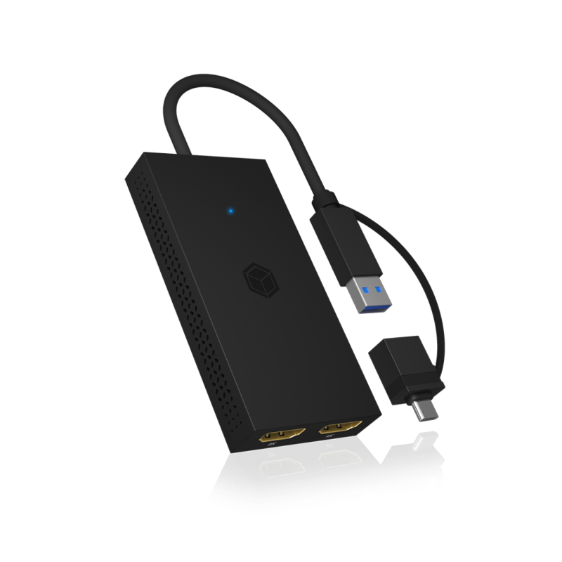 Adapter Icybox IB-SPL1029AC, USB-C/A na dvojni HDMI (2K@60Hz/4K@30Hz)