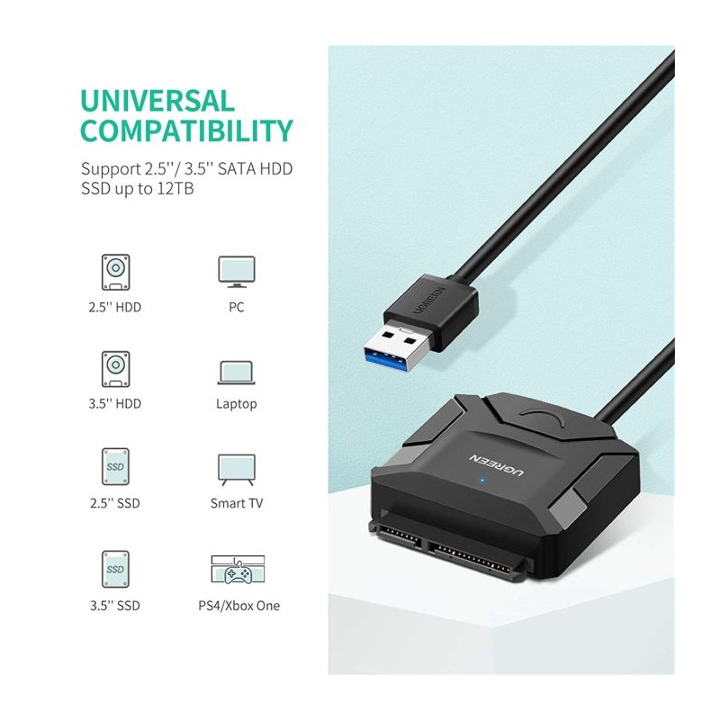 Adapter Ugreen 20611, USB 3.0 v SATA za 2,5"/3,5" SATA HDD/SSD