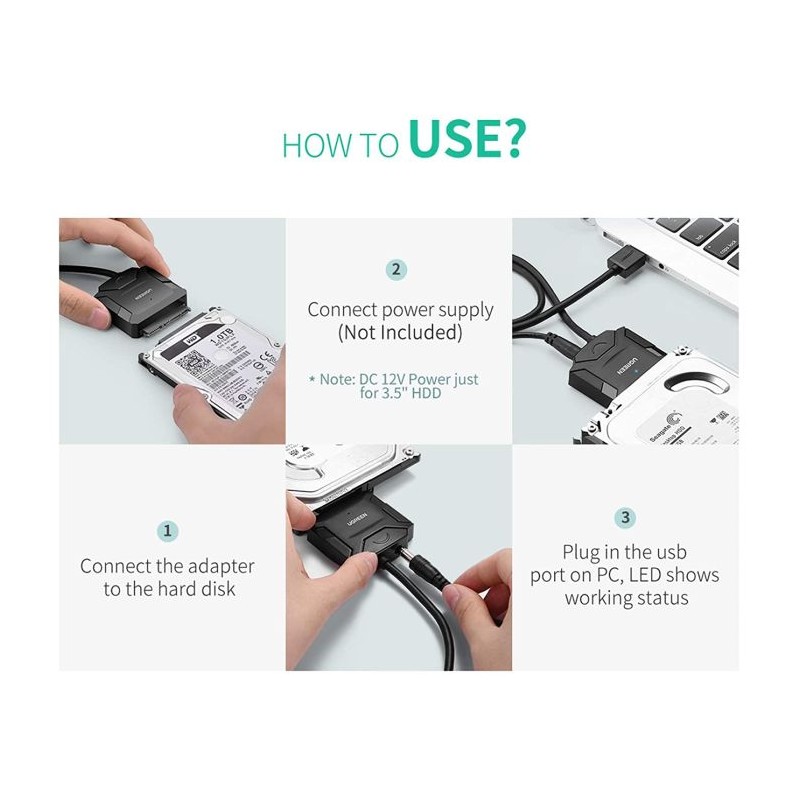 Adapter Ugreen 20611, USB 3.0 v SATA za 2,5"/3,5" SATA HDD/SSD