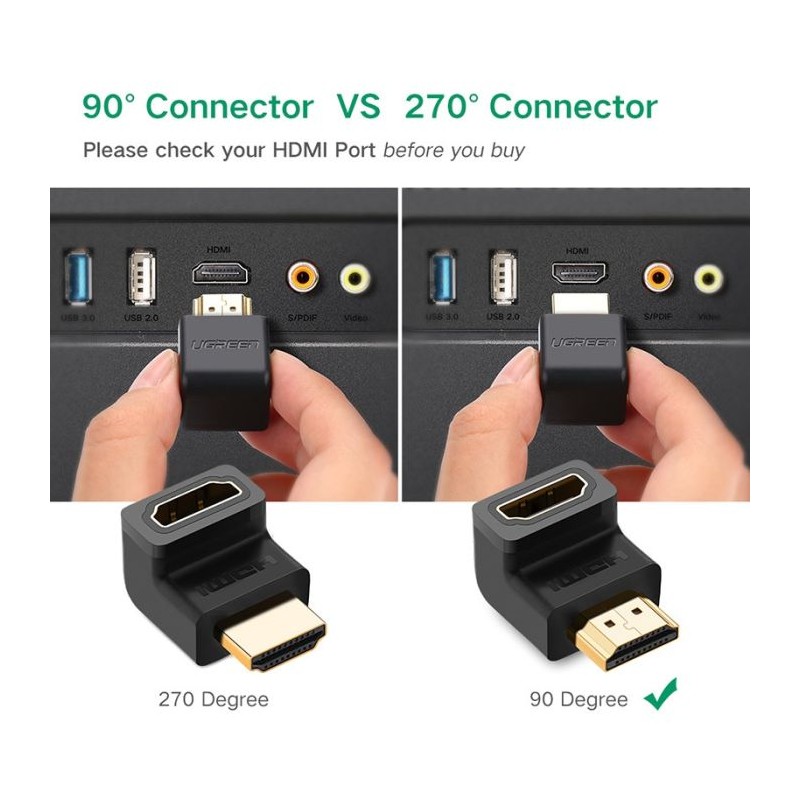 Adapter Ugreen 20109, HDMI moški na HDMI ženski, kotni