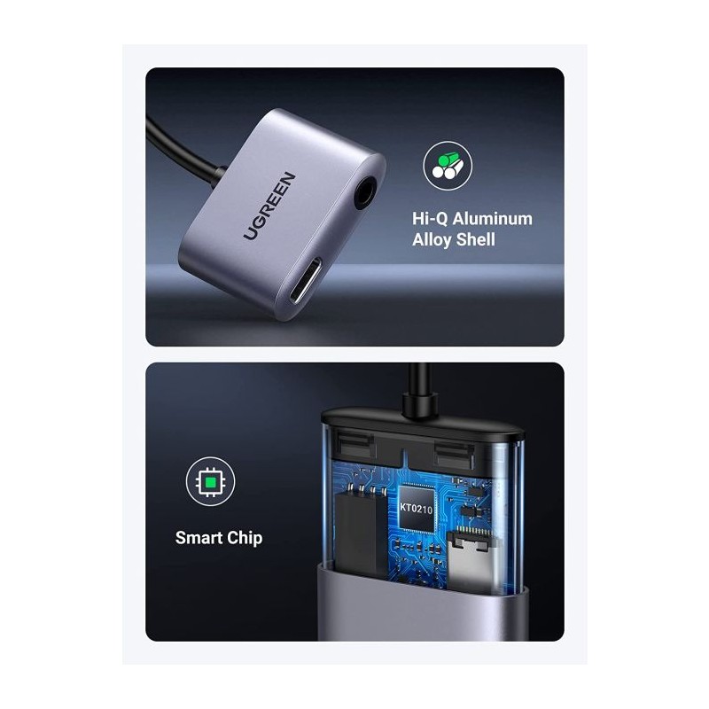 Adapter Ugreen 60164, USB-C v 3,5mm za slušalke in polnjenje 2v1
