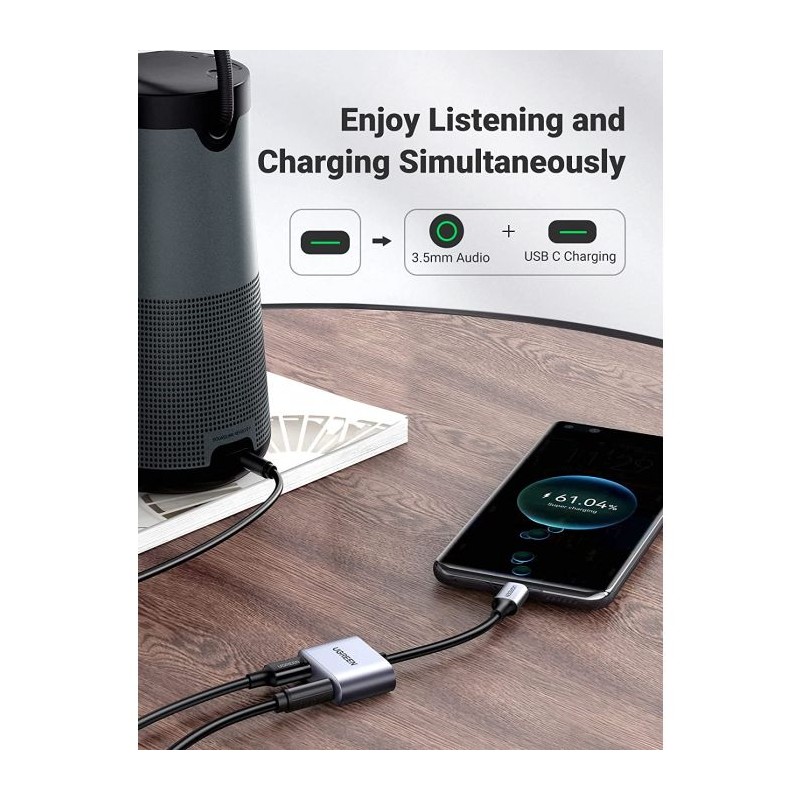Adapter Ugreen 60164, USB-C v 3,5mm za slušalke in polnjenje 2v1