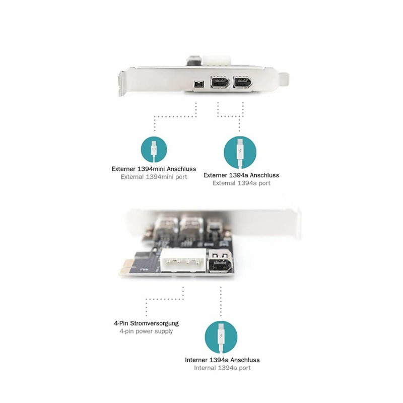 Kartica Digitus PCIe Firewire 400 4/6 pin kabel 0,7m + LowProfile DS-30201-5