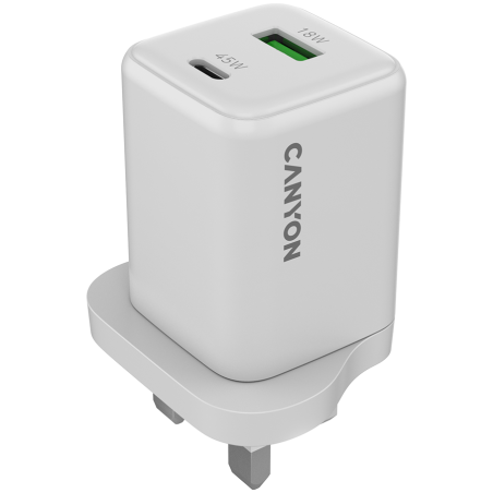 Polnilec CANYON CU45AC, 45W, USB-A/C, UK, bel