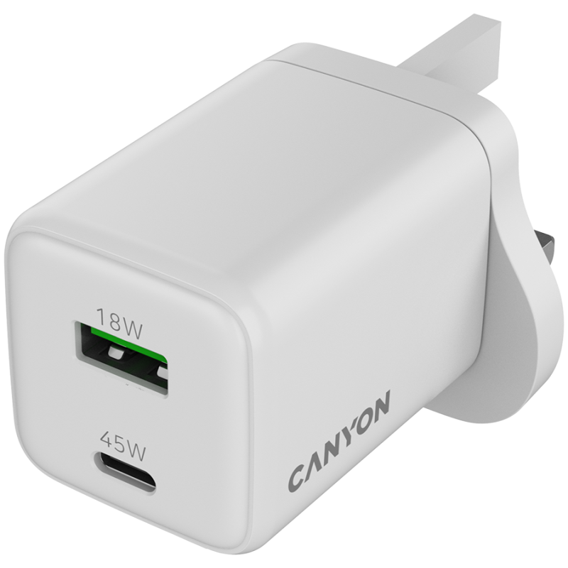 Polnilec CANYON CU45AC, 45W, USB-A/C, UK, bel