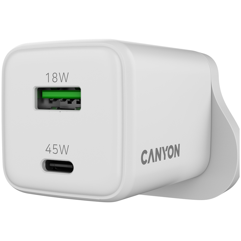 Polnilec CANYON CU45AC, 45W, USB-A/C, UK, bel