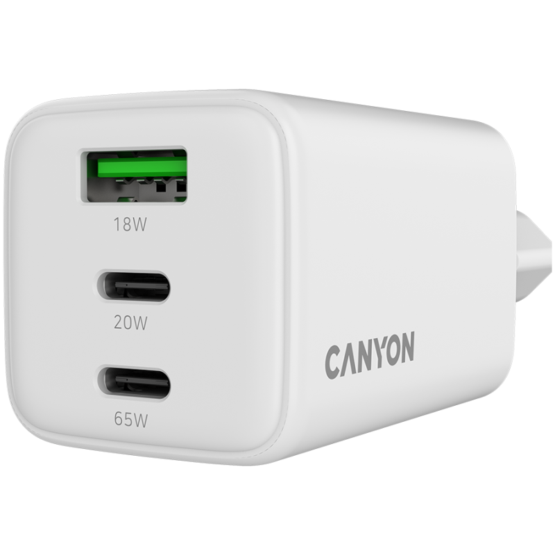 Polnilec CANYON CU65ACC, 65W, USB-A/C, UK, bel