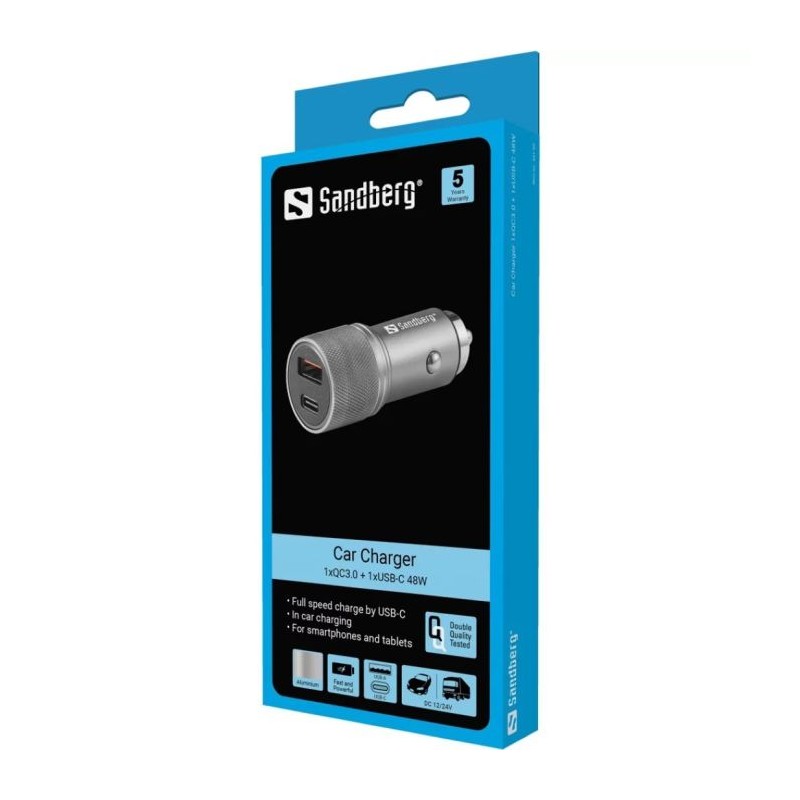 Sandberg avtomobilski polnilec 1xQC3.0 in 1xUSB-C 48W