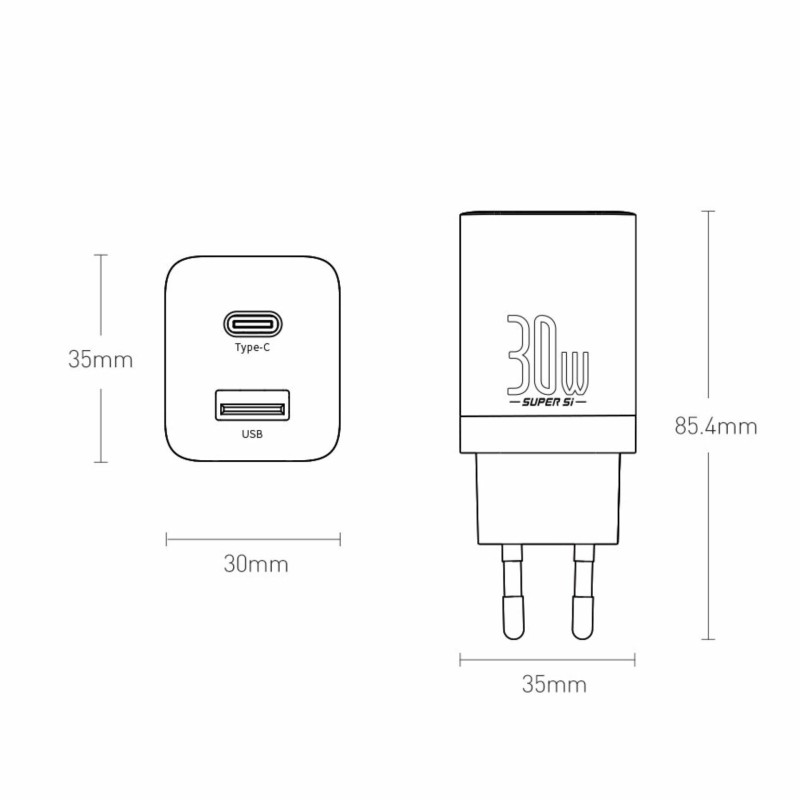 Baseus polnilec 30W USB/TipC QC Super pro črn CCSUPP-E01