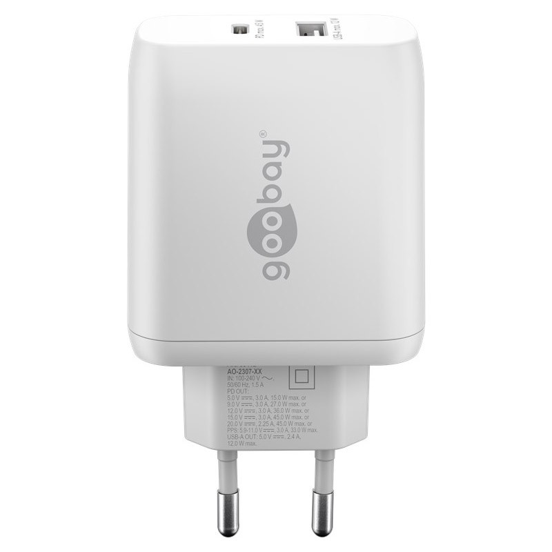 Polnilec Goobay USB-C PD GaN Dual Fast 45W, bel