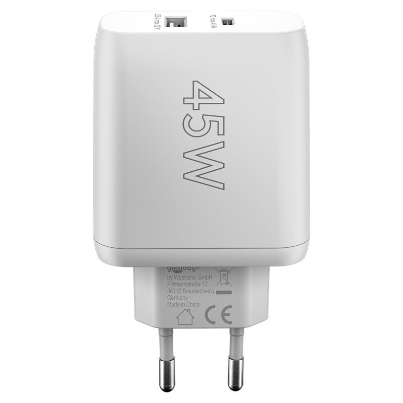 Polnilec Goobay USB-C PD GaN Dual Fast 45W, bel