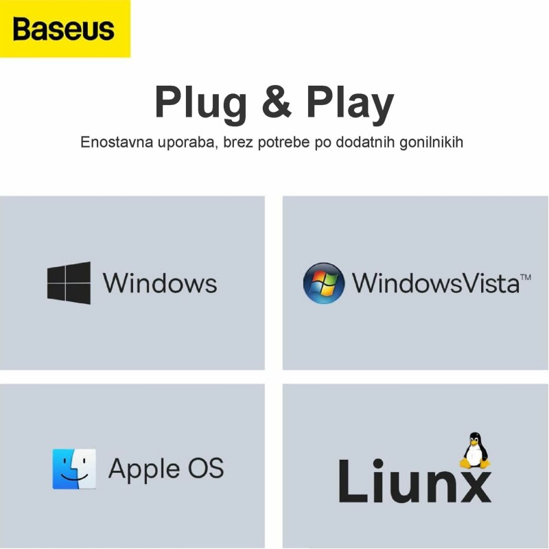 Adapter Baseus USB-C 3.1 na RJ45, črn, WKQX000301