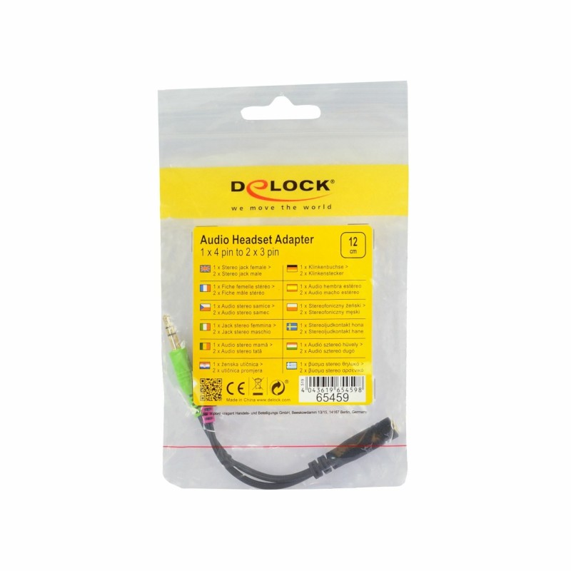 Adapter-AUDIO Jack 3,5Ž 4-pin - 2x3,5M stereo OMTP Delock