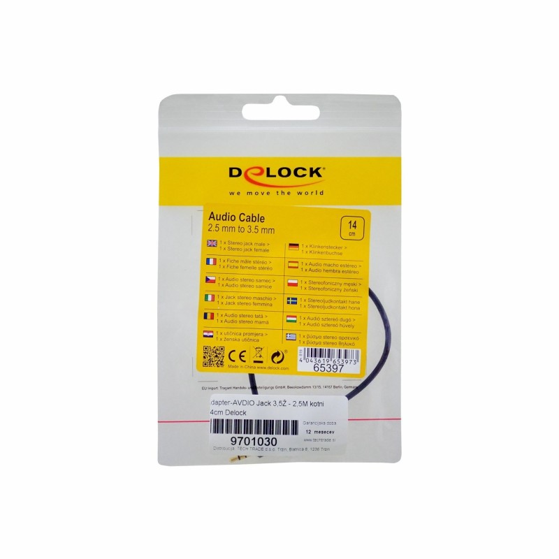 Adapter-AVDIO Jack 3,5Ž - 2,5M kotni 14cm Delock