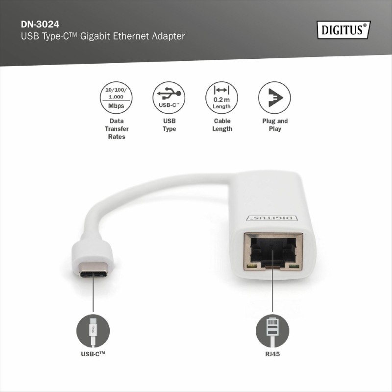 Pretvornik USB 3.1 Tip-C - Mrežni UTP GIGA 10/100/1000 Mbps Digitus