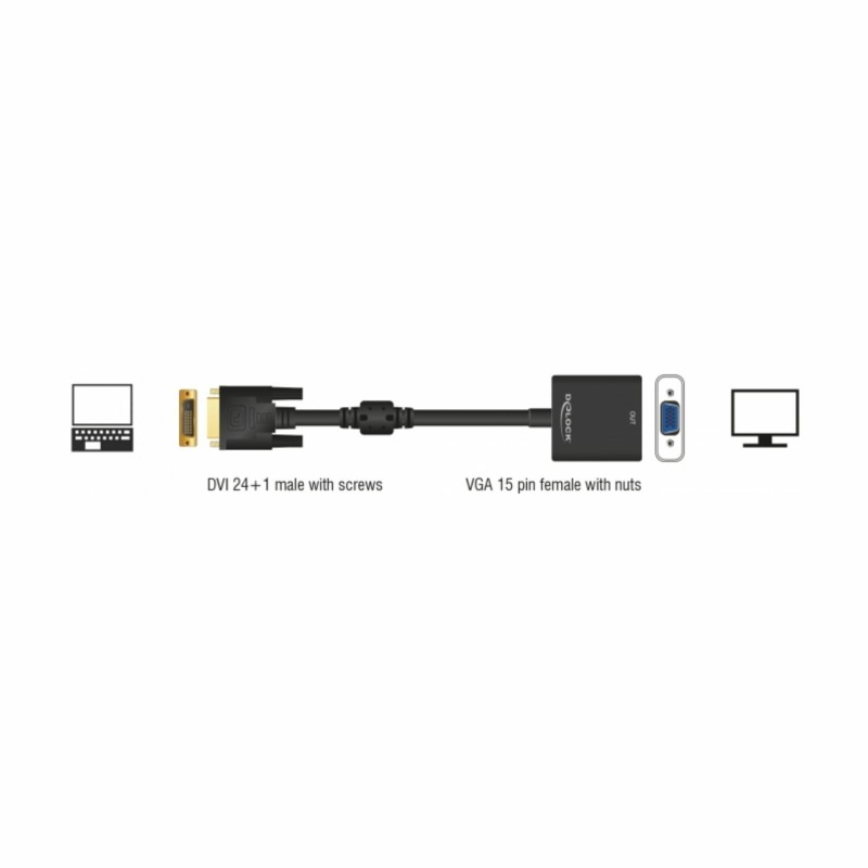 Adapter DVI-D M-VGA HD15Ž Delock 24+1 Aktivni