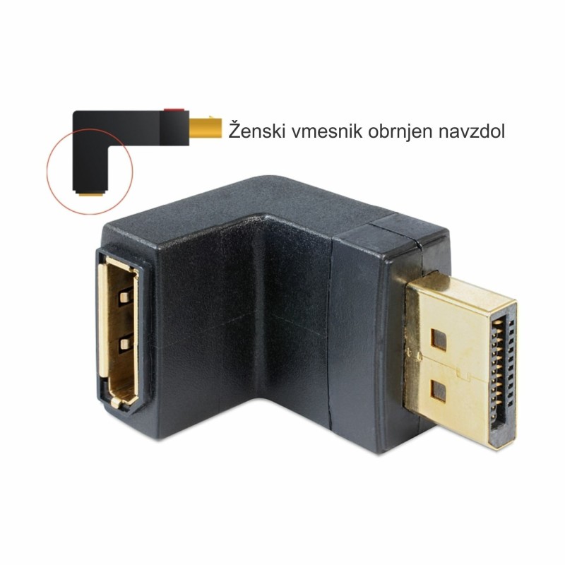 Adapter DisplayPort na DisplayPort adapter M/Ž kotni Delock