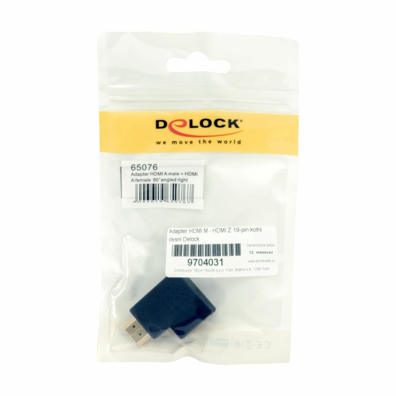 Adapter HDMI M na HDMI Ž 19-pin kotni desni Delock