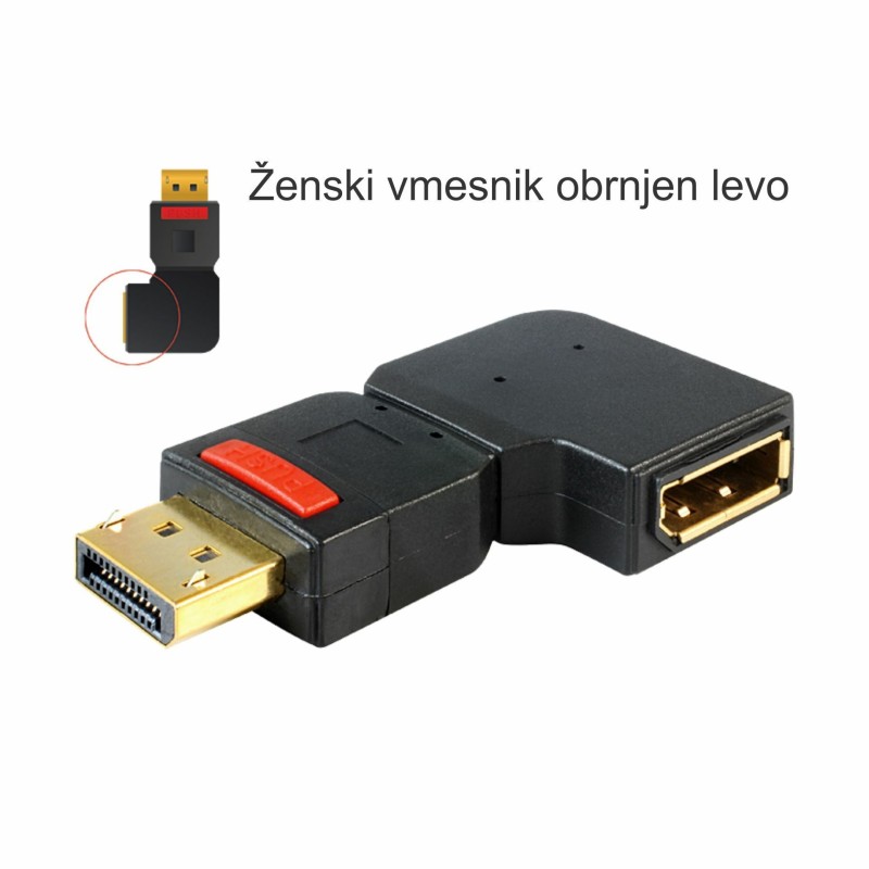 Adapter DisplayPort M na  DisplayPort Ž kotni levi Delock