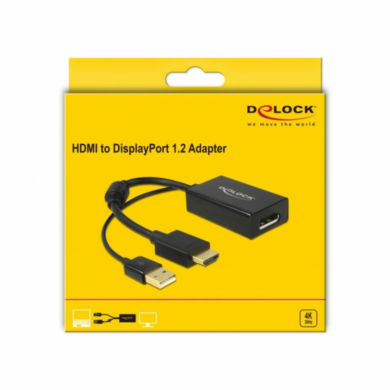 Adapter HDMI M - Displayport 1.2 Aktivni 25cm Delock