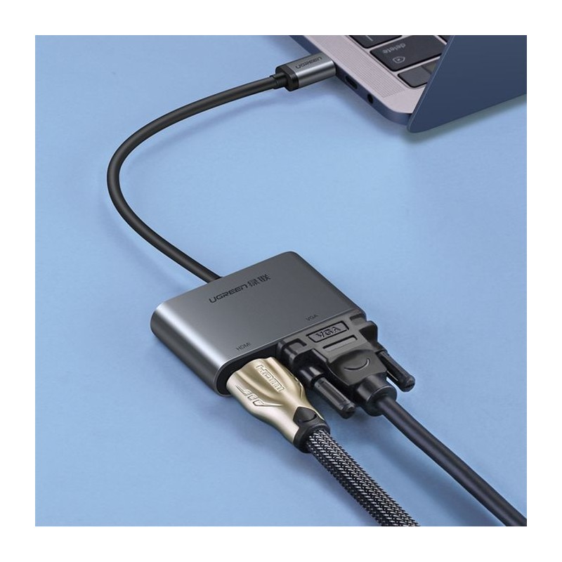 Ugreen USB-C na HDMI in VGA + PD adapter siv