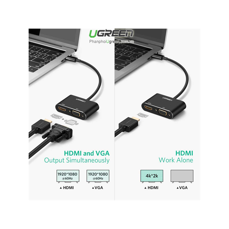 Ugreen USB-C na HDMI in VGA + PD adapter siv