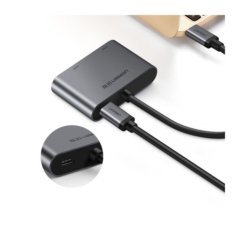 Ugreen USB-C na HDMI in VGA + PD adapter siv