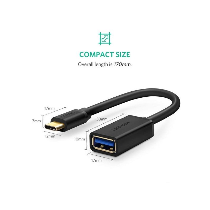 Ugreen USB-C (M) na USB 3.0 (Ž) OTG kabel črn
